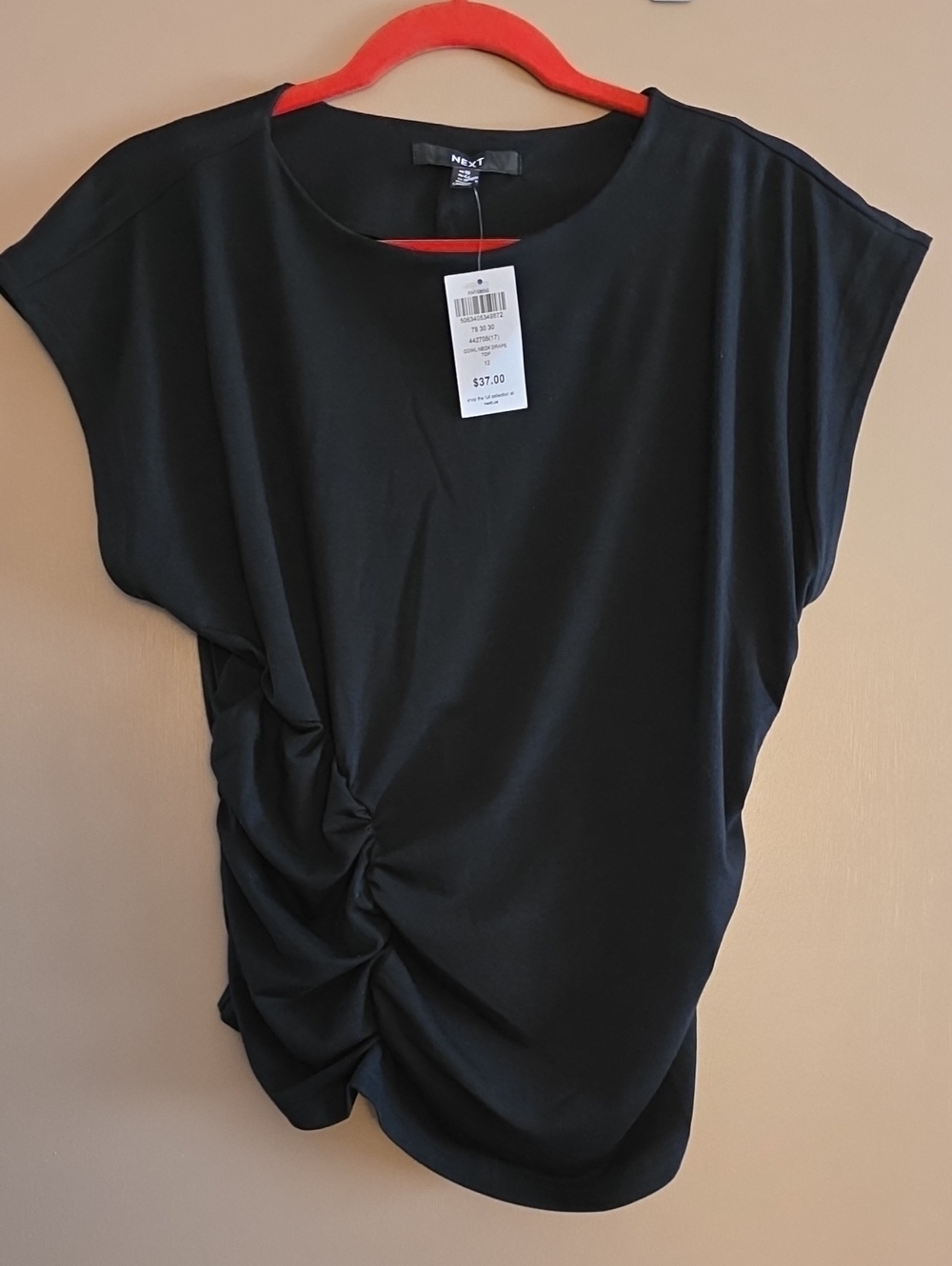Next Black Ruched Asymetric Short Sleeve Top